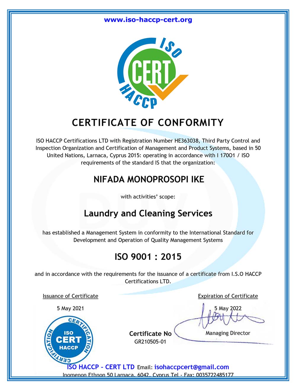 ISO certificate Nifada